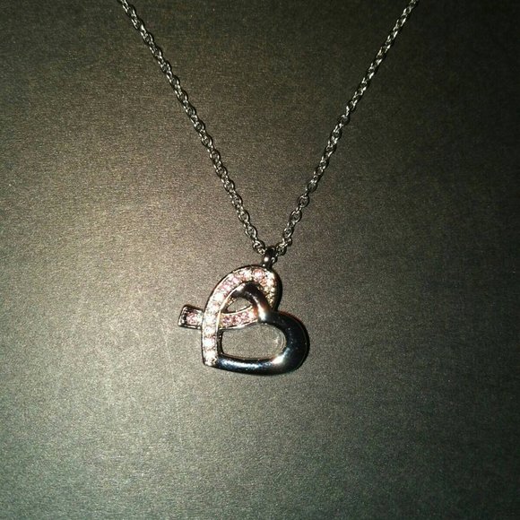 NEW Silver 925 Necklace with Heart Pendant, Pink Swarovski Crystals - Picture 3 of 6